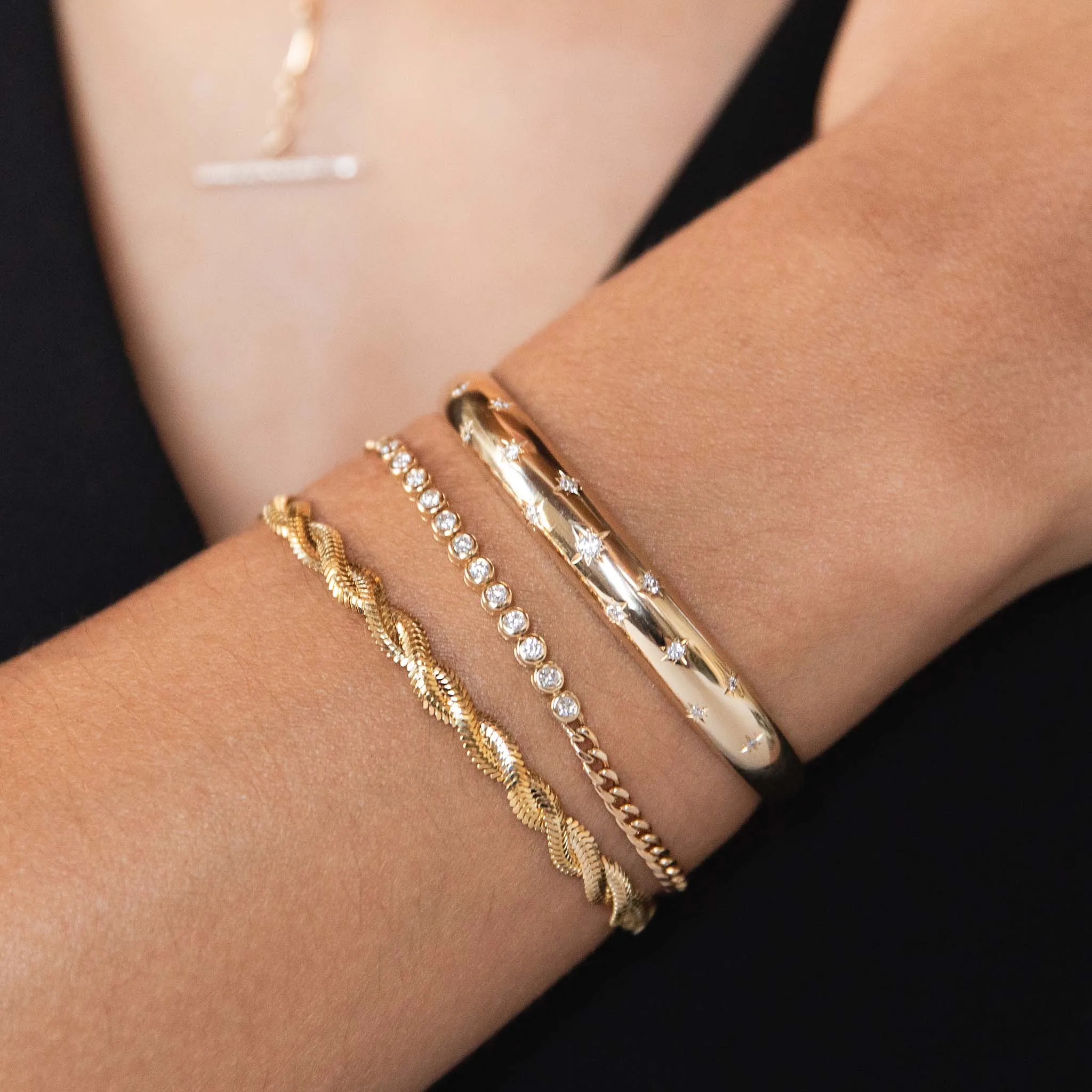 14k Scattered Star Set Diamonds Small Aura Cuff