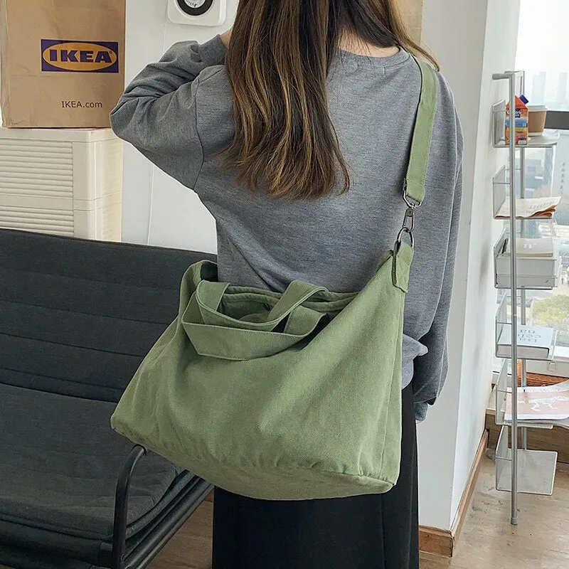 Back To College Deanwangkt Fashion Women Shoulder Bag Large Capacity Crossbody Canvas Bag Solid Color Leisure Travel Bag College Student Schoolbag
