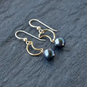 Crescent Moon Earrings with Pearls