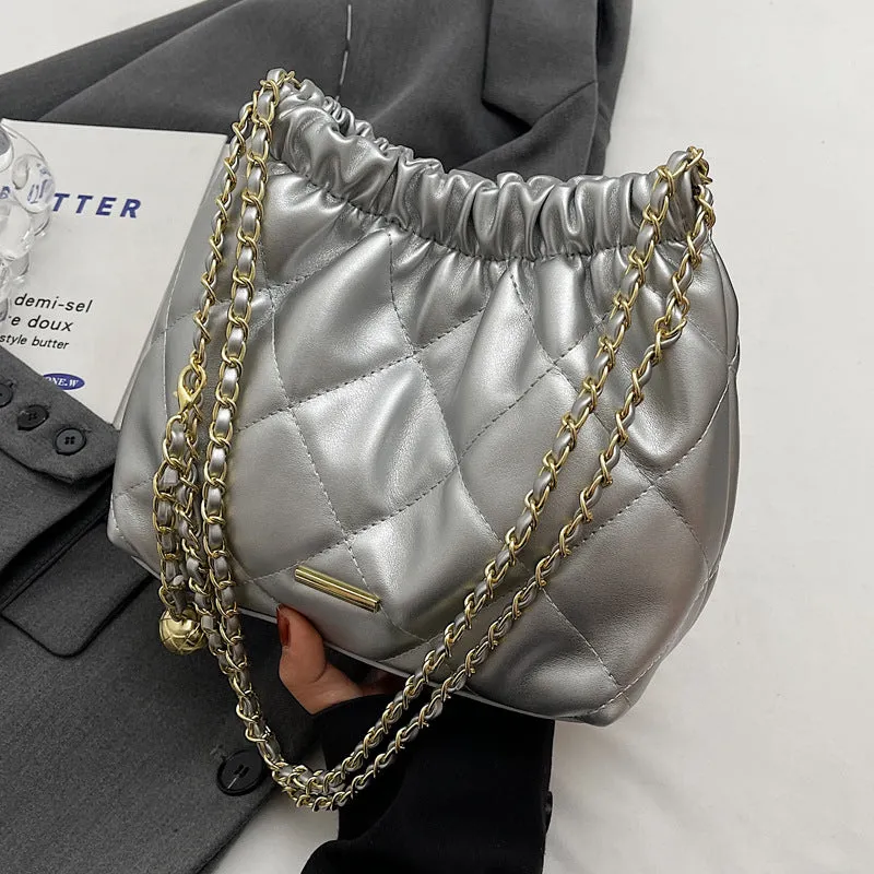 DUNNMALL This Year's Popular Bag Chain Women's Bag  New Fashion Casual Rhombus Commuter Internet Celebrity Single Shoulder Bucket Bag