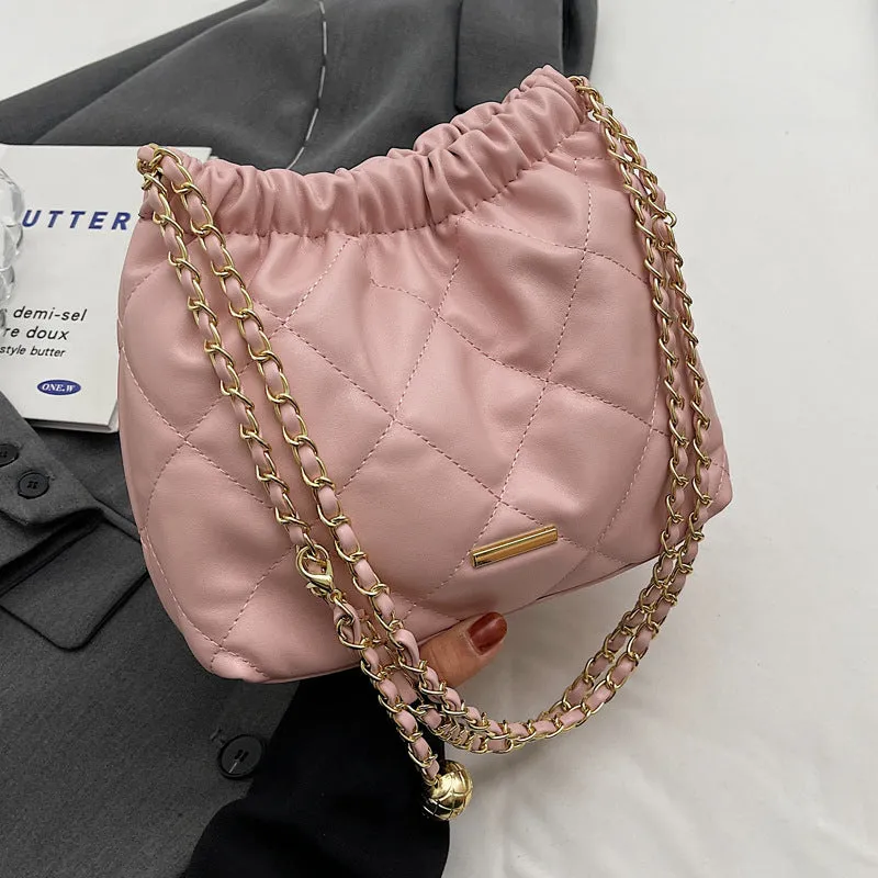 DUNNMALL This Year's Popular Bag Chain Women's Bag  New Fashion Casual Rhombus Commuter Internet Celebrity Single Shoulder Bucket Bag