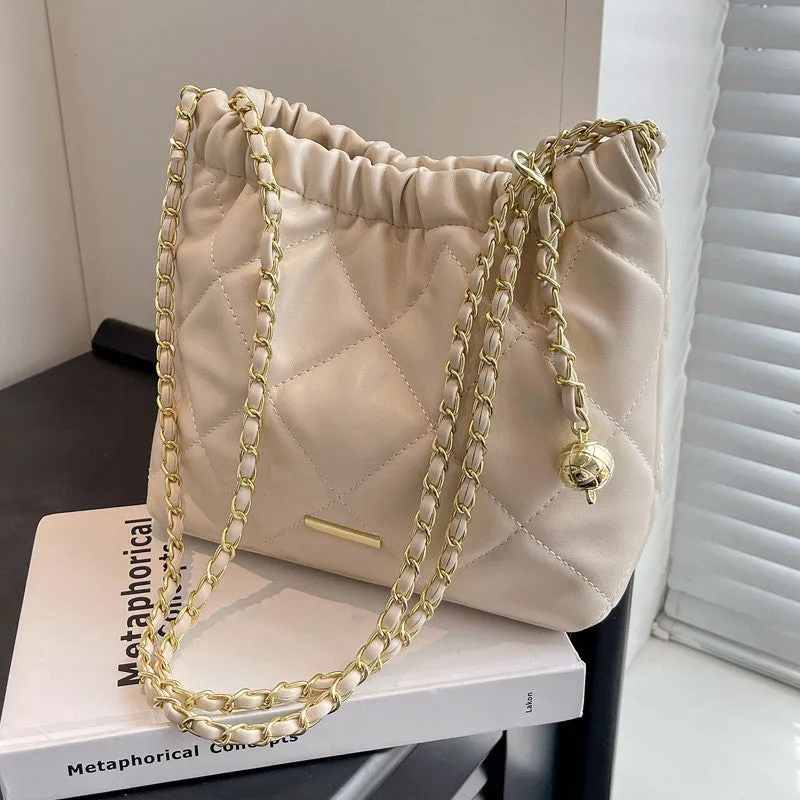 DUNNMALL This Year's Popular Bag Chain Women's Bag  New Fashion Casual Rhombus Commuter Internet Celebrity Single Shoulder Bucket Bag