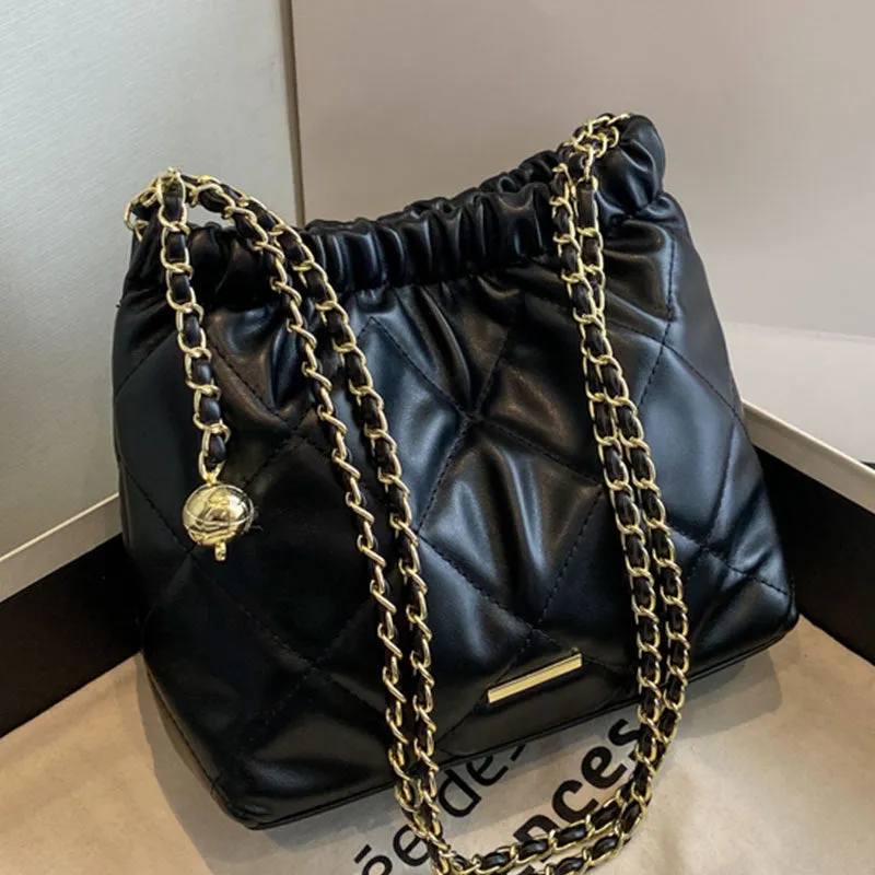 DUNNMALL This Year's Popular Bag Chain Women's Bag  New Fashion Casual Rhombus Commuter Internet Celebrity Single Shoulder Bucket Bag