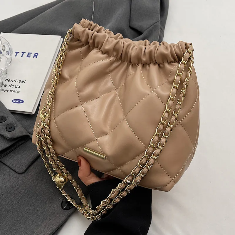 DUNNMALL This Year's Popular Bag Chain Women's Bag  New Fashion Casual Rhombus Commuter Internet Celebrity Single Shoulder Bucket Bag