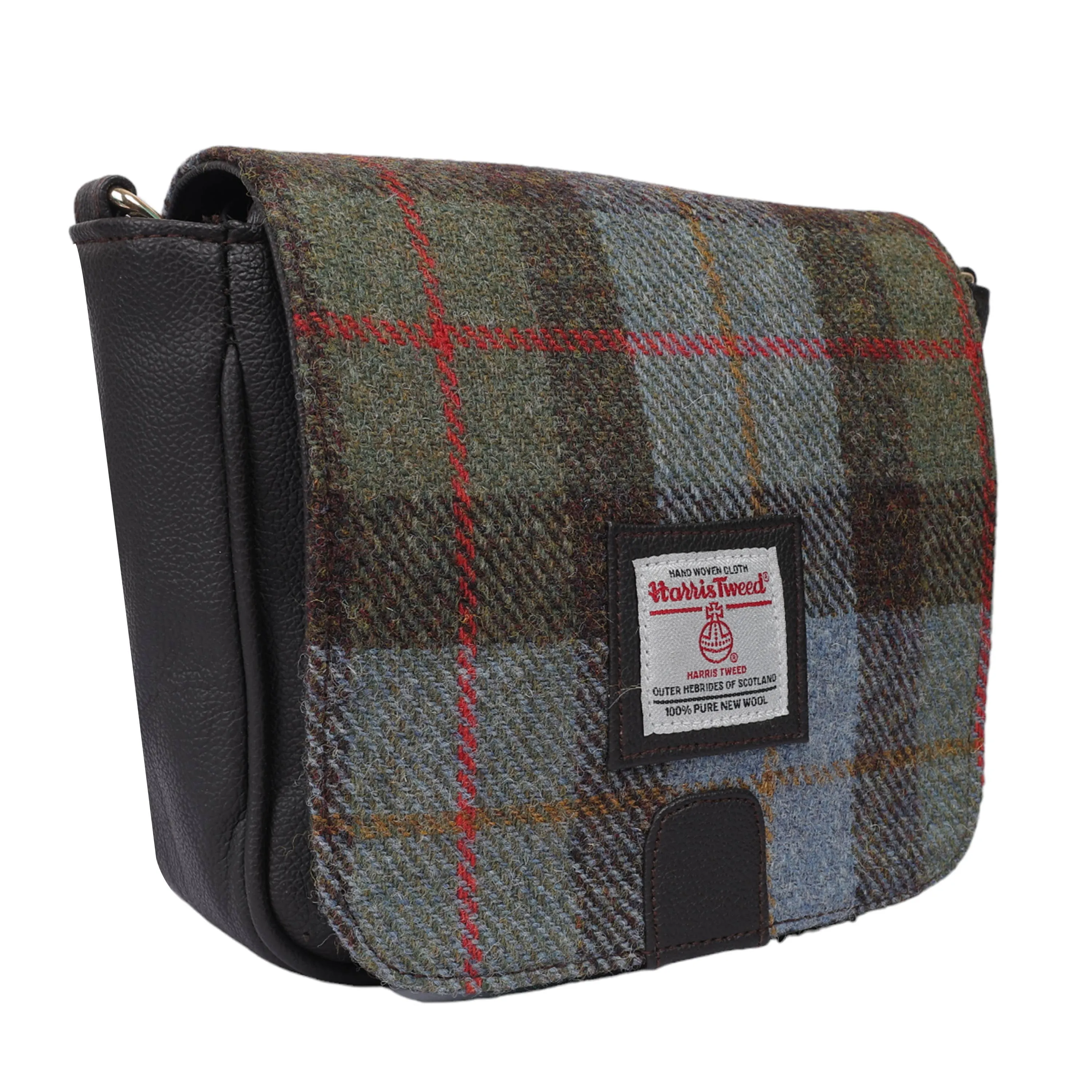 Harris Tweed Cross Body Saddle Bag Green