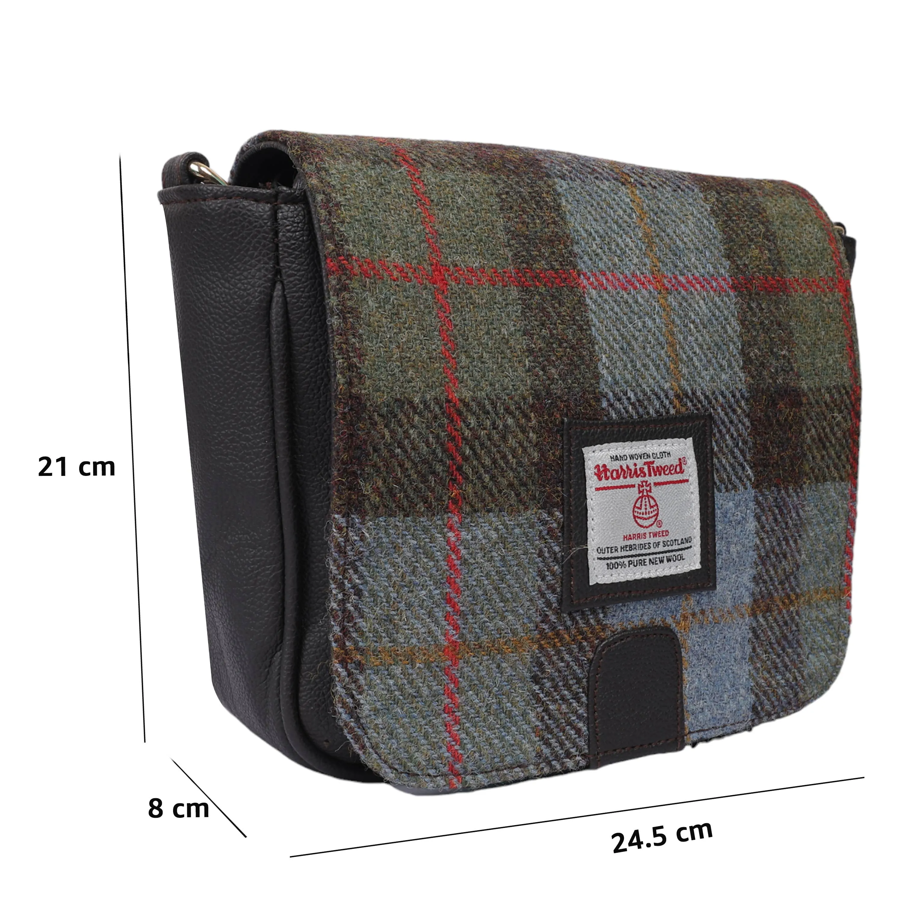 Harris Tweed Cross Body Saddle Bag Green