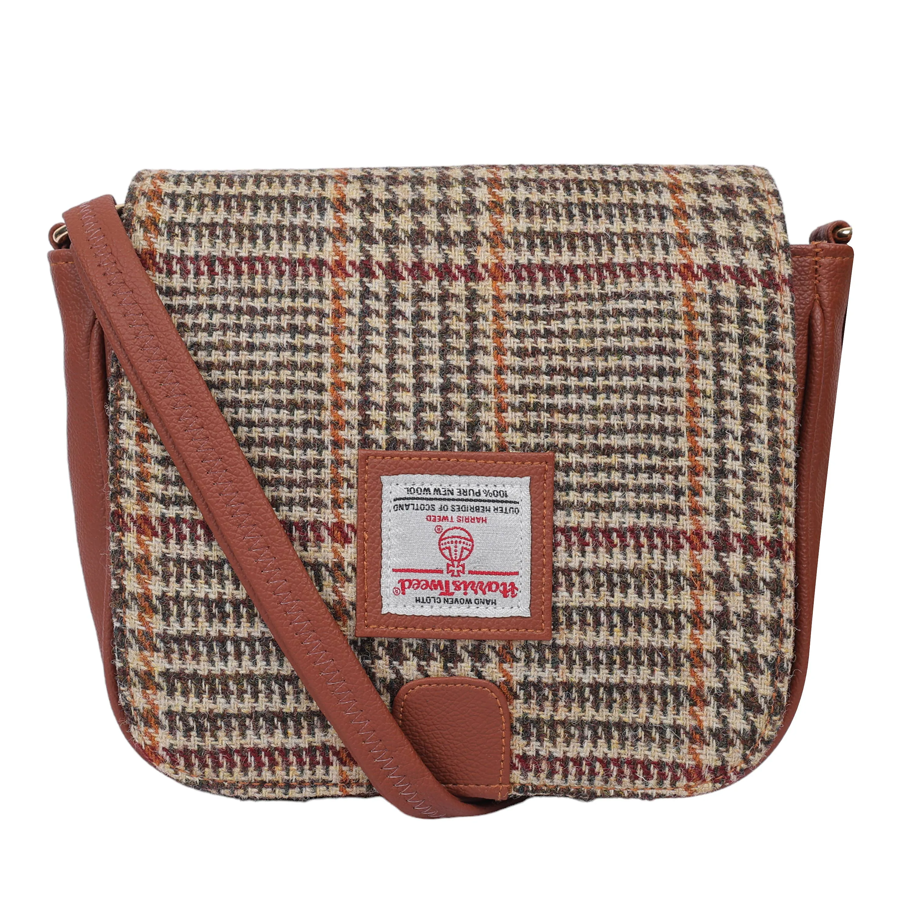 Harris Tweed Cross Body Saddle Bag Houndstooth