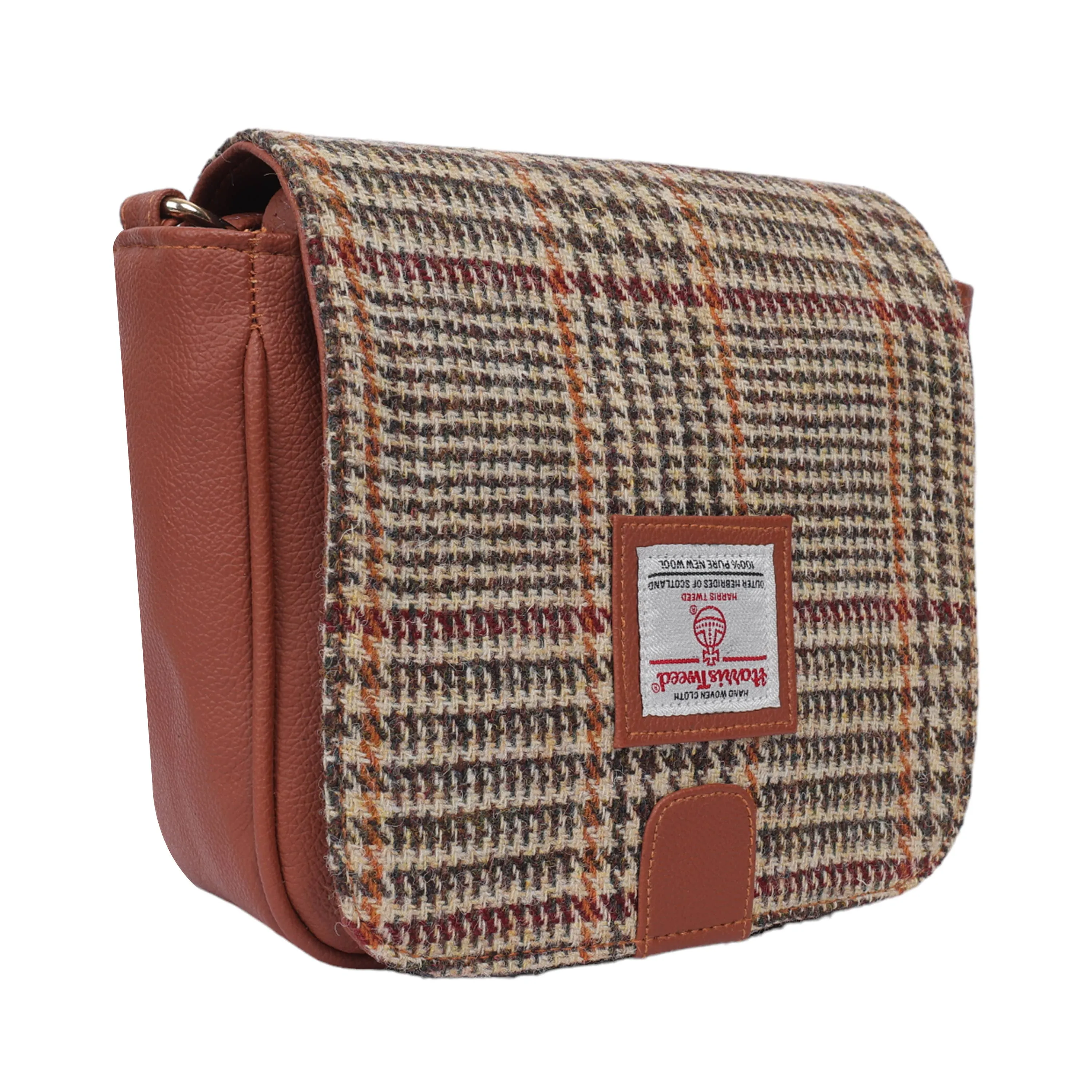 Harris Tweed Cross Body Saddle Bag Houndstooth