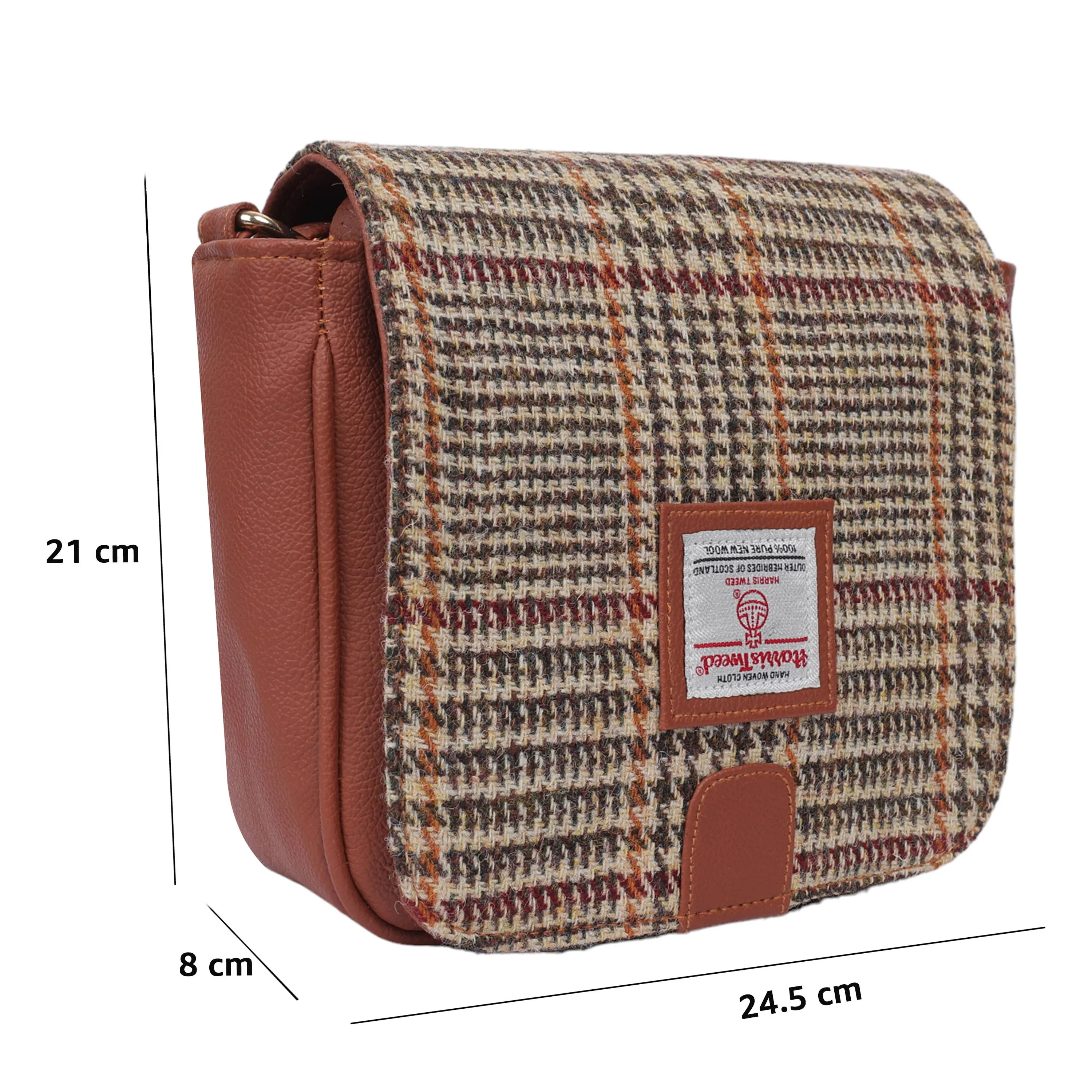 Harris Tweed Cross Body Saddle Bag Houndstooth