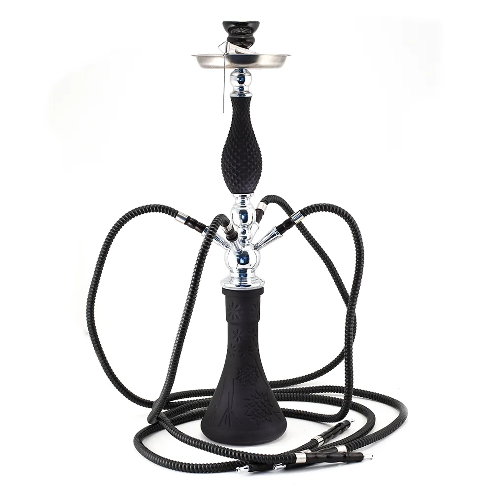 HOOKAH - 4 HOSE - 65CM - MATTE BLACK & CHROME