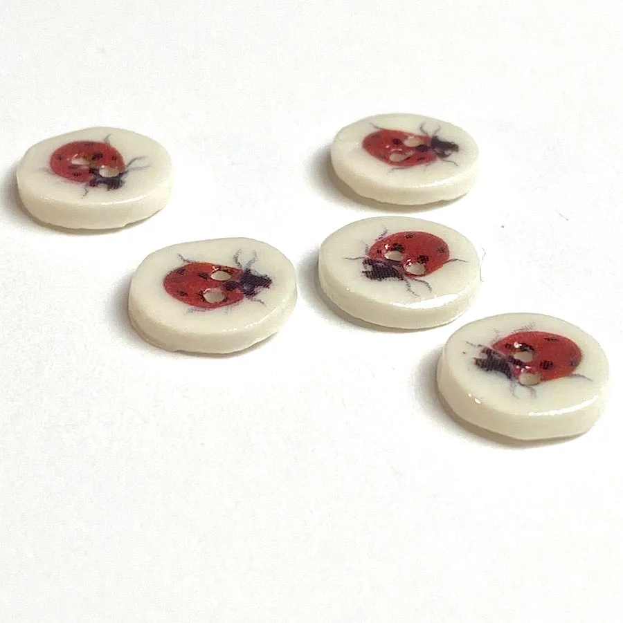 Ladybug Tiny Round Porcelain Button, 7/16"