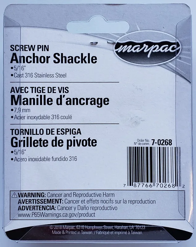 Marpac 5/16 Screw Pin Anchor Shackle 7-0268