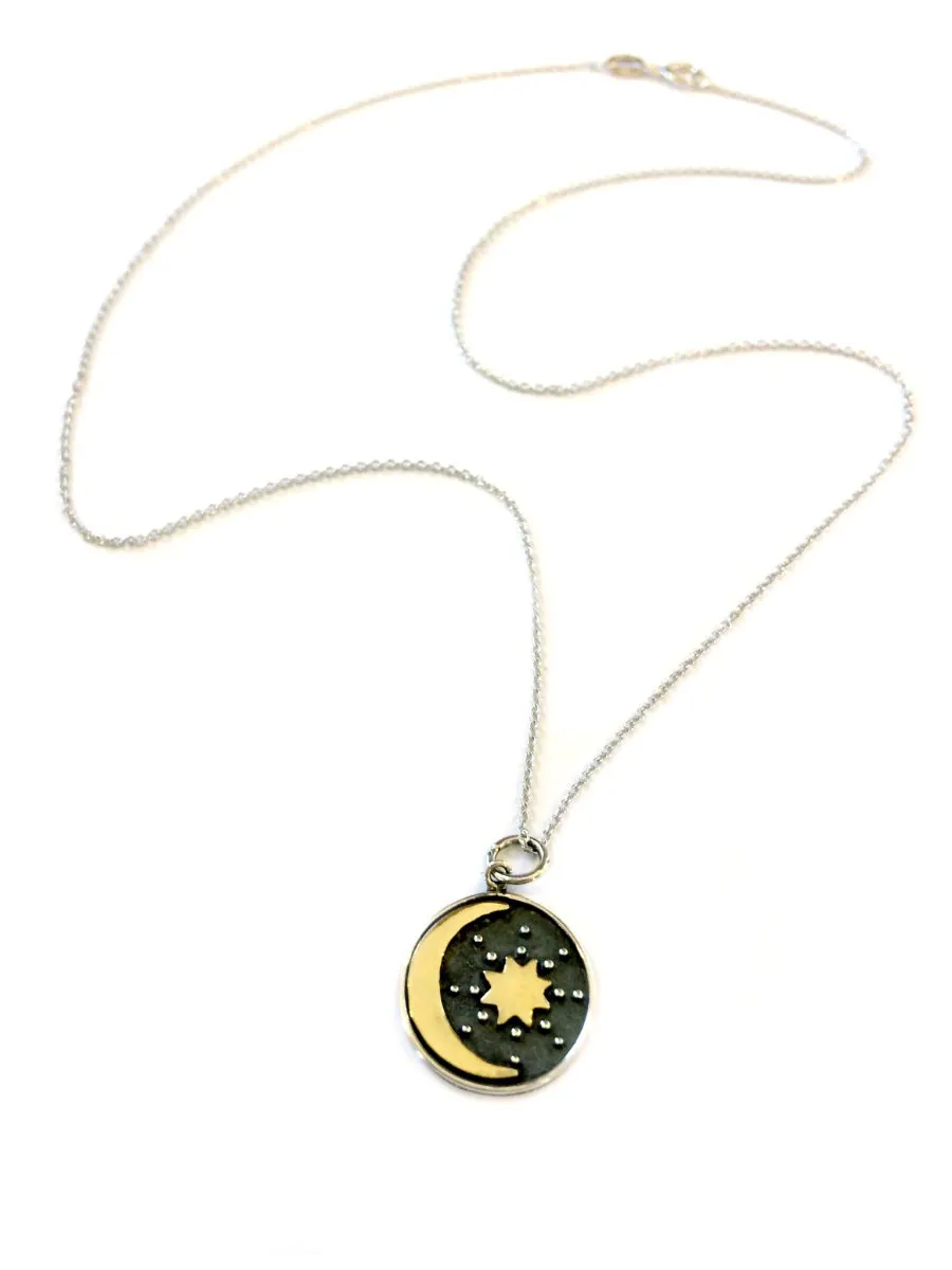 Mixed Metal Moon & Star Necklace