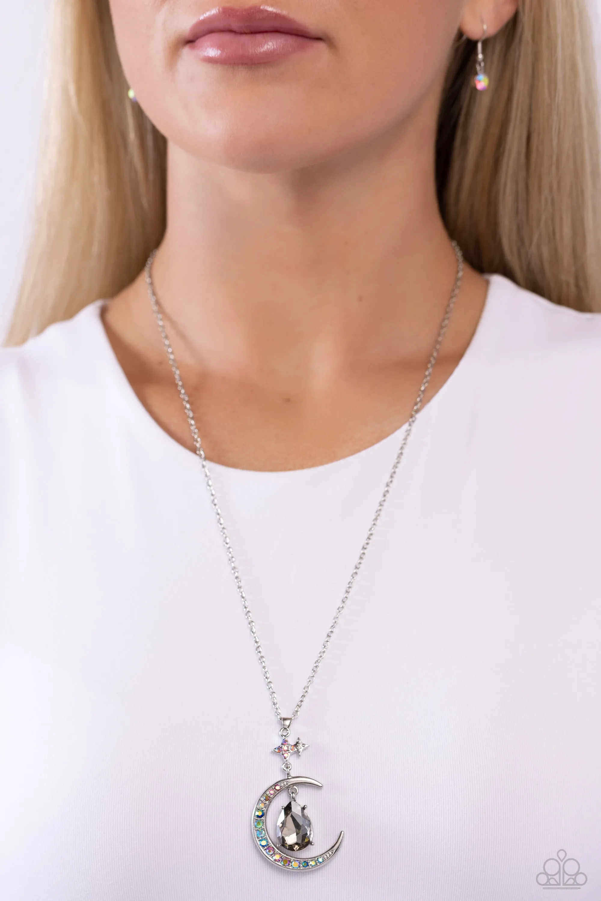 Paparazzi Talking to the Moon Silver Necklace & Earring Set