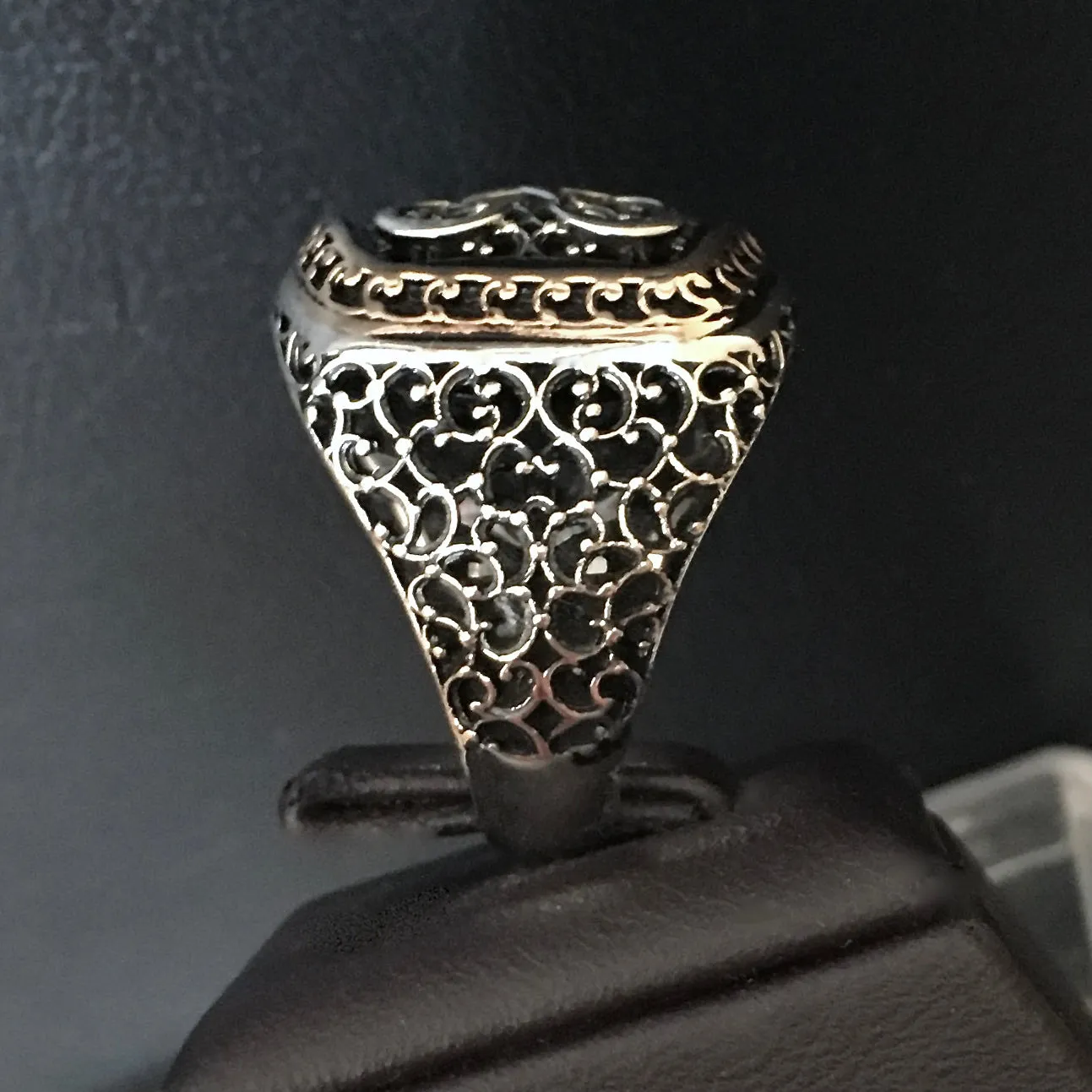Sterling Silver Turkish Ottoman Signet Ring Crescent Star Men's Jewelry
