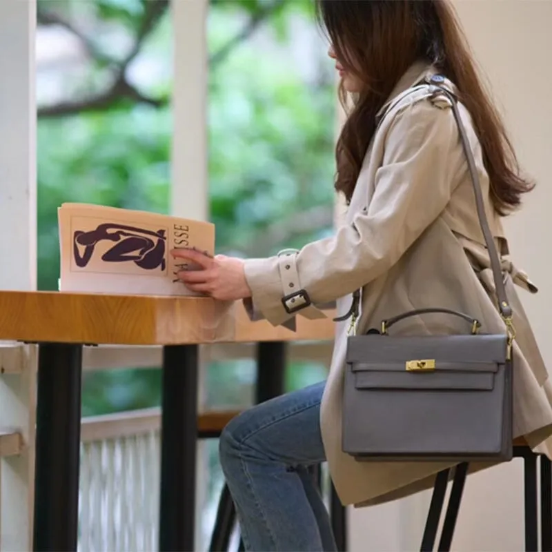 Vegetable Tanned Cowhide Niche Design Japanese Commuter Crossbody Small Square Bag